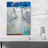 Cuadros Modernos-Retrato gris sobre abstracto azul